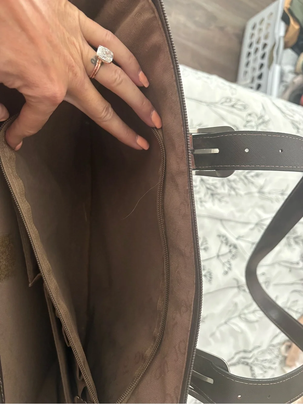Women's Dark Brown Leather Laptop Tote with Croc-Trim